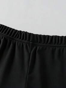 2件套年轻女孩简约时尚粉色蝴蝶结黑色上衣和粉色裤子运动服套装 - 彩色 - 查看 3