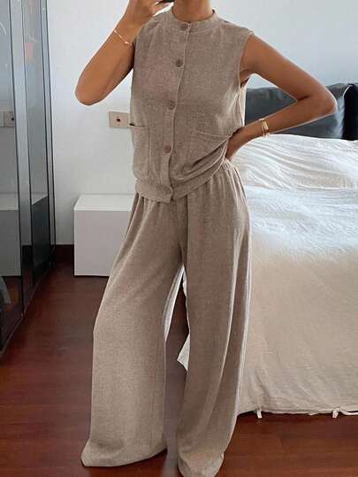 DAZY Women's Crew Neck Sleeveless Top And Loose Fit Pants 2 Pieces Set Lounge Sets For Women