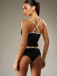 Missguided x Playboy Christmas Cross Back Cami Tank Top With Matching Shorts Set - Black - View 2