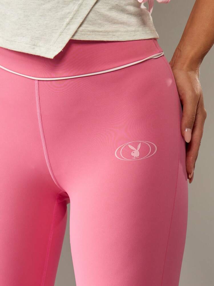 Missguided x Playboy Women's High Rise Flare Pants Active Sports Leggings Pink Ombre Gradient Fitness Bottom