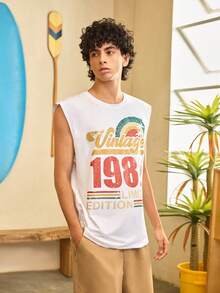 Open Phase STONE DISTRICT 男士夏季品牌英文数字印花背心 - 白色 - 查看 3