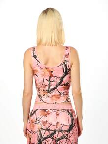 SUMWON WOMEN Áo ba lỗ họa tiết rừng mùa thu họa tiết cành cây rừng thiên nhiên không tay - Hồng - Xem 2