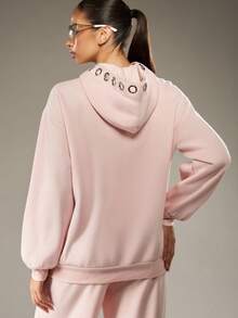 MISSGUIDED Eyelet Detail Full Zip Hoodie With Drawstring For Fall Winter Casual Wear - Pink - View 2