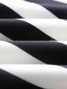 EMERY ROSE New Arrival Bestselling Regular Fit Women Plus Size Striped Crew Neck Sweatshirt Fall Winter - Black and White - View 3