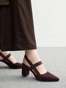 CUCCOO BIZCHIC 女士时尚咖啡色舒适松紧带尖头粗高跟鞋，通勤、度假和外出必备 - 咖啡棕 - 查看 5