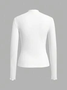 SHEIN EZwear 2 Áo thun dài tay ôm dáng thường ngày cho nữ, vải gân, đa năng, phù hợp cho mùa thu/đông - Nhiều màu - Xem 5