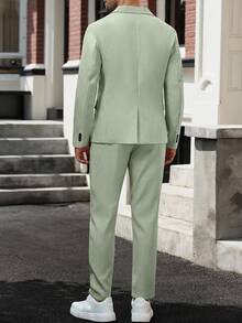 Manfinity Mode 男士两件套正式纯色长袖夹克和裤子西装，适合夏季休闲西装男士正装西装男士西装男士礼服男士婚礼西装