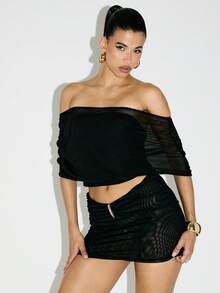 KIZN Mini Bodycon Skirt With Mesh Detail For Evening Party Club Night Out