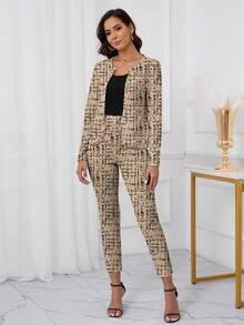 SHEIN Clasi 2 piezas Conjunto de mujer con estampado de cuadros elegante, adecuado para el trayecto de invierno