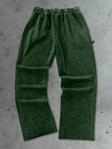 PAVTROS Quần nỉ nam họa tiết in hình dáng rộng rãi, có dây rút, thường ngày, quần nỉ nam, quần nỉ màu xanh lá cây, quần nỉ thường ngày - Màu xanh lá cây đậm - Xem 2
