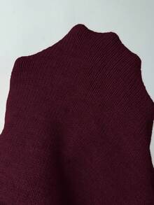 Selianne Khaki Elegant Flared Sleeve Niche Design Collar, Paired With Brown Metal Fashionable Belt, Women Sweater For Autumn/Winter - Burgundy - View 8