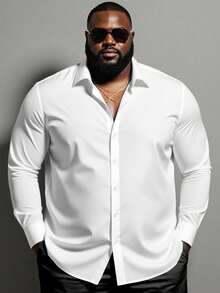 Manfinity Homme Plus Size Men's Plain Casual Long Sleeve Shirt, Autumn, For Fall