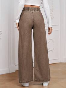 EMERY ROSE 女式纯色松紧腰直筒宽松牛仔裤 - 咖啡棕 - 查看 2
