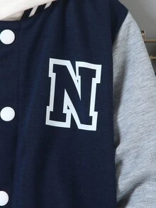 SHEIN 小男孩两件套，黑色针织毛衣，白色撞色袖子和大号字母 N 印花，搭配同色字母印花运动裤，衣领、袖口、下摆和脚踝处有罗纹饰边，松紧腰身，穿着舒适，休闲运动风格，适合春秋季日常穿着、上学、旅行 - 寶藍色 - 查看 5