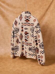 Manfinity Hypemode Fleece, Geometric Print Men's Graphic Western Jacket, Fall Winter - Beige - View 4