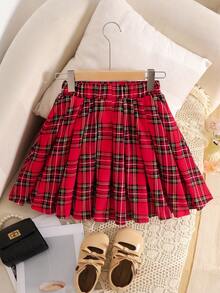 Tween Girls' Elegant Plaid High Waist Pleated Flared Skirt, Casual For Christmas, Autumn/Winter Pleated Plaid Skirt Red Plaid Skirt Girls Plaid Skirt Plaid Skirt Plaid Pleated Skirt