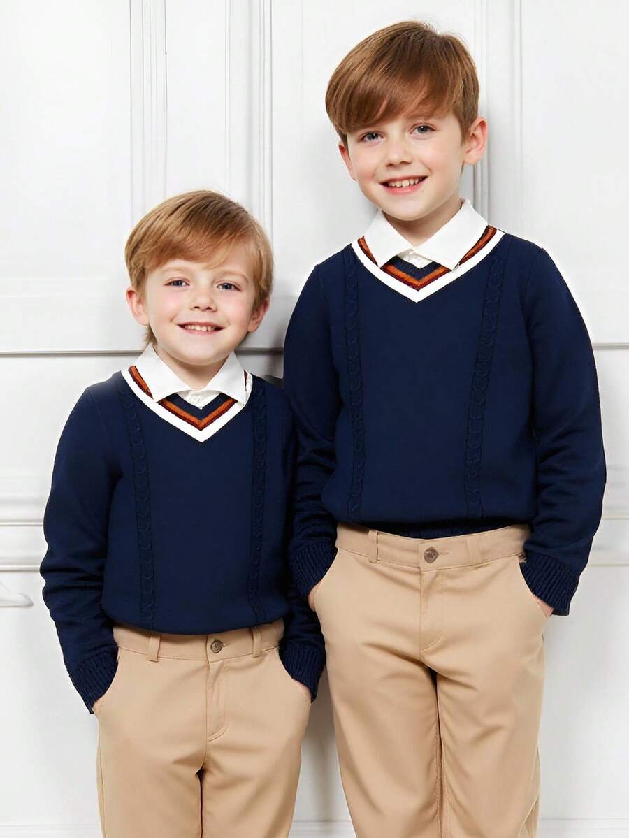 Tween Boy 休闲 V 领无袖针织毛衣 - 寶藍色 - 查看 1