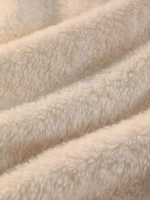 SHEIN 少女休闲家居户外保暖珊瑚绒高领拉链外套，饰有拉斯维加斯英文贴片，宽松落肩长袖带口袋，杏色，适合秋冬季穿着 - 杏色 - 查看 6