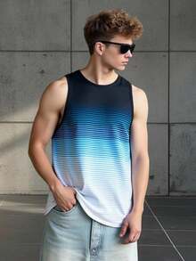 SHEIN Gradient Blue & White Print Casual Tank Top For Teen Boys, Comfortable, Fashionable, Versatile, Soft Fabric, Suitable For Daily Wear, School, Outdoor, Sports, Beach Vacation