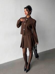 Siren Gaze 女士时尚商务西装外套和裙子两件套 - 深灰色 - 查看 7