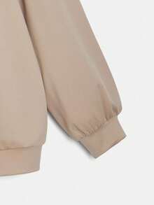 SHEIN EZwear Conjunto de 2 piezas de sudadera con capucha y pantalón de chándal con estampado de letras para tallas grandes - Caqui - Ver 6