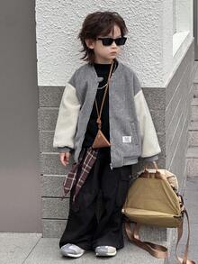 DAZY 儿童秋季夹克，休闲宽松设计，街头风格，秋季 - 灰色 - 查看 2