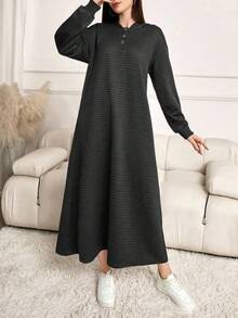 Lacomfia Áo nỉ có mũ trùm đầu dệt kim màu trơn họa tiết tổ ong dành cho nữ - Xám - Xem 4