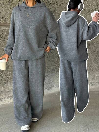 2pcs/Set Teen Girls Loose Fit Hoodie Sweatshirt + Pants, Casual Versatile Fashion Outfit Fall Winter