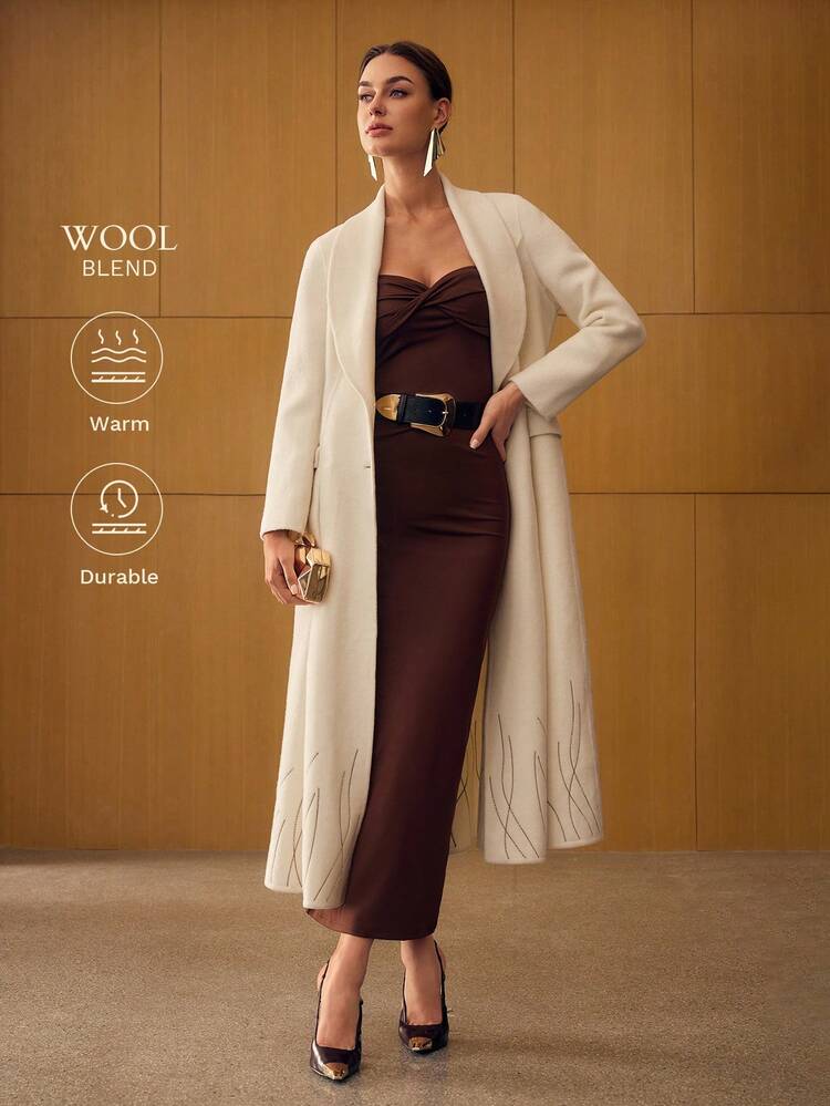WOOL SHAWL COLLAR EMBROIDERY DETAIL OVERCOAT