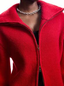 LYSMO SELECTION Women's Fall Clothes Stand Collar Zip-Up Loose Raglan Sweater Red Sweater Red Turtleneck Sweater Red Cardigan For Going Out Outfits, Back To School, Graduation, Streetwear, Grunge And Punk Chic, Y2K Clothes And Stockholm Style Gothic Clothes Halloween Costumes,Christmas Sweater - Red - View 7