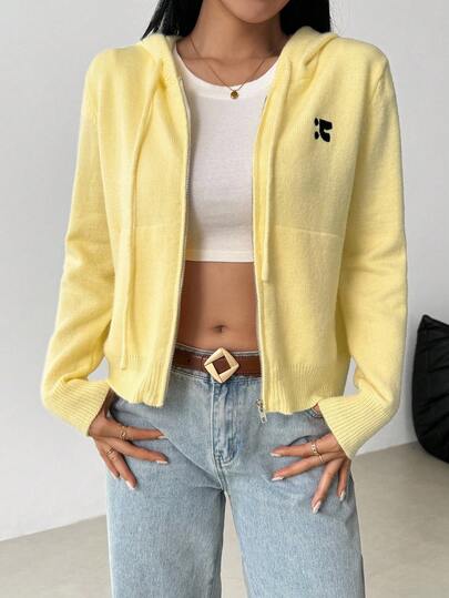 SHEIN LUNE New Knitted Cardigan Sweater Autumn Winter Clothing Hooded Ladies Cardigan Fall Cloth For Women