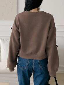 DAZY Kontrast-Farbige Schleife Dekor Rundhals Loose Fit Damen Sweatshirt Herbst/Winter