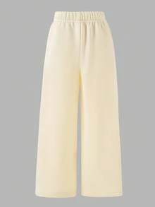 SHEIN Explorewe 女童阔腿裤，蝴蝶结腰带，蝴蝶印花，休闲校园风，秋冬返校季必备 - 米色 - 查看 2