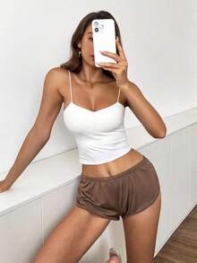 Aloruh Cozy Fall Elegant Lady's Autumn Khaki And Brown Brown Sexy Color, Comfortable Plain-Colored Casual Underwear, Designed For Both Men And Women