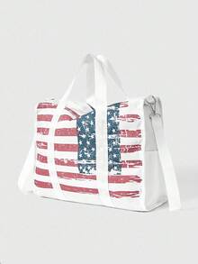 ROMWE Grunge Punk Women's Casual Large Capacity Tote Bag With American Flag Pattern - White - View 2