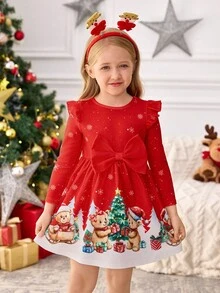SHEIN 少女万圣节图案印花休闲针织连衣裙 - 紅色 - 查看 2