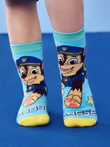 SHEIN | PAW Patrol 4 双棉质柔软透气吸湿排汗儿童男童中筒袜彩色可爱卡通中筒袜加固脚趾和脚跟，经久耐用男女通用适合男孩和女孩所有季节百搭学校和户外夏季冬季、狗、骑手、追逐、废墟 - 彩色 - 查看 4