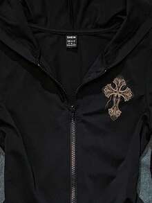 Attitoon Sudadera con capucha de ajuste ceñido de unicolor para mujer con estampado de alas cruzadas, inspirada en el vintage con estampado floral cruzado de otoño