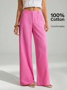 SHEIN Tall 100% Washed Cotton Low Waist Straight Pants,Cargo Pants - Hot Pink - View 4