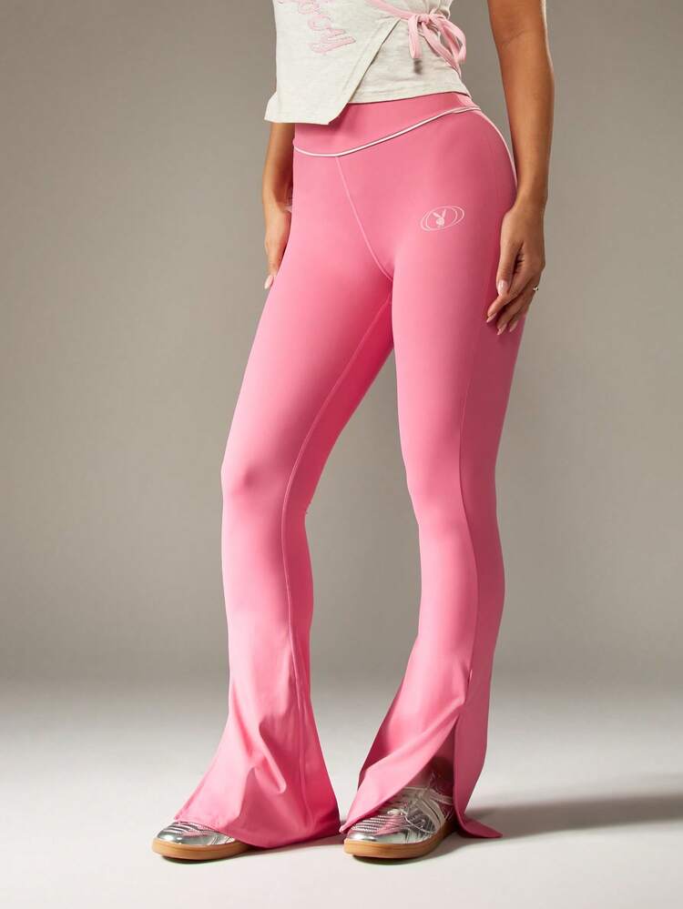 Missguided x Playboy Women's High Rise Flare Pants Active Sports Leggings Pink Ombre Gradient Fitness Bottom