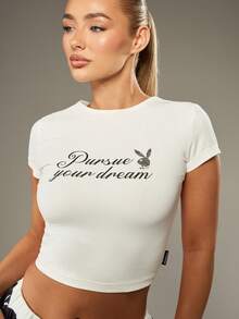 Missguided x Playboy 圣诞兔子印花露脐上衣和阔腿裤 - 彩色 - 查看 5