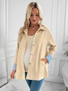 SHEIN Locker geschnittene, mittelange gestreifte Patchwork-Umstandsjacke, geeignet für Frauen