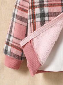 SHEIN Explorewe Kleine Mädchen Karogemusterter Kapuzenpullover, Fleecejacke mit langen Ärmeln, lässiger Alltagsstil Oberbekleidung, bequem & minimalistisch