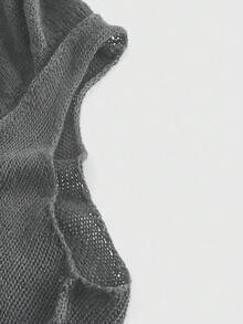 ROMWE Boho Goth Mysterious Embroidered Hooded Fringed Cropped Knit Top For Women - Grey - View 4