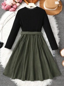 SHEIN Teen Girls' Elegant Casual Knit Patchwork Leopard Print Long Sleeve Dress - Multicolor - View 2