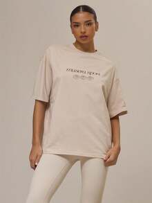 Musera Sport Oversized Graphic Print Short Sleeve T-Shirt Active Sports Workout Cute Cinnamon Swirl Graphic Tee - Cream - View 1