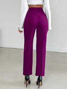 Pantaloni eleganti da donna a vita alta, di colore unito, con pieghe e tasche