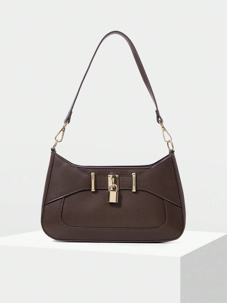 PU LEATHER CHAIN DETAIL SHOULDER BAG
