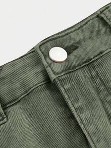 SHEIN MOD 女士时尚休闲口袋迷你牛仔裙 - 軍綠色 - 查看 3