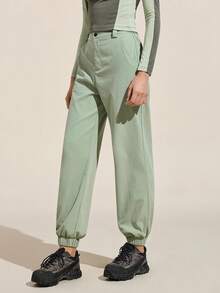 Easithlete Pantalones casuales de mujer para correr al aire libre de unicolor - Verde - Ver 3